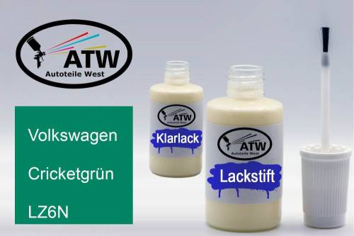 Volkswagen, Cricketgrün, LZ6N: 20ml Lackstift + 20ml Klarlack - Set, von ATW Autoteile West.