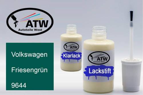 Volkswagen, Friesengrün, 9644: 20ml Lackstift + 20ml Klarlack - Set, von ATW Autoteile West.