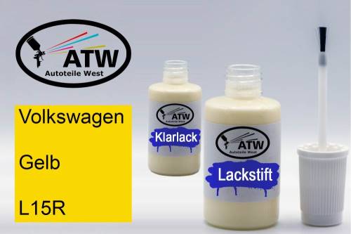 Volkswagen, Gelb, L15R: 20ml Lackstift + 20ml Klarlack - Set, von ATW Autoteile West.