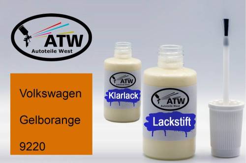 Volkswagen, Gelborange, 9220: 20ml Lackstift + 20ml Klarlack - Set, von ATW Autoteile West.