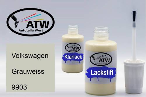 Volkswagen, Grauweiss, 9903: 20ml Lackstift + 20ml Klarlack - Set, von ATW Autoteile West.