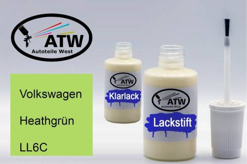 Volkswagen, Heathgrün, LL6C: 20ml Lackstift + 20ml Klarlack - Set, von ATW Autoteile West.