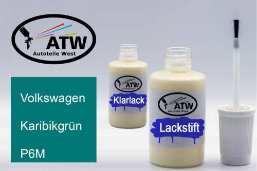 Volkswagen, Karibikgrün, P6M: 20ml Lackstift + 20ml Klarlack - Set, von ATW Autoteile West.