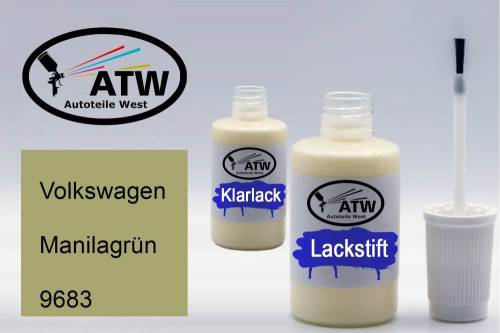 Volkswagen, Manilagrün, 9683: 20ml Lackstift + 20ml Klarlack - Set, von ATW Autoteile West.