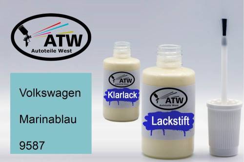 Volkswagen, Marinablau, 9587: 20ml Lackstift + 20ml Klarlack - Set, von ATW Autoteile West.