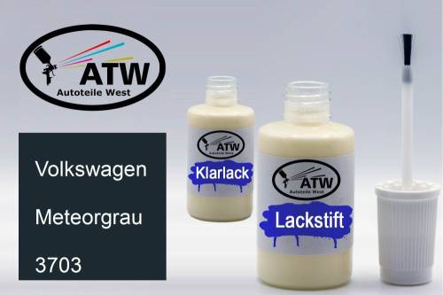 Volkswagen, Meteorgrau, 3703: 20ml Lackstift + 20ml Klarlack - Set, von ATW Autoteile West.