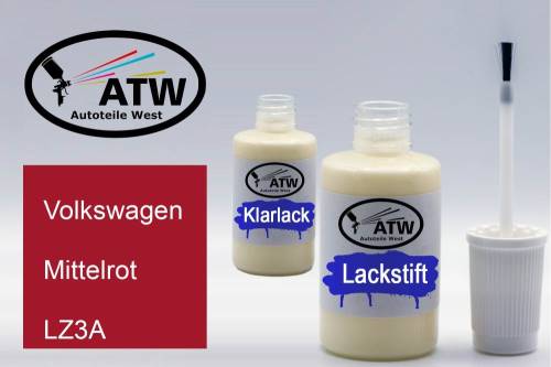 Volkswagen, Mittelrot, LZ3A: 20ml Lackstift + 20ml Klarlack - Set, von ATW Autoteile West.