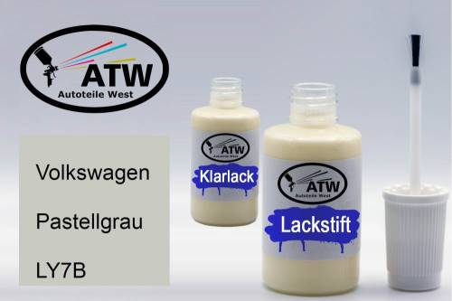 Volkswagen, Pastellgrau, LY7B: 20ml Lackstift + 20ml Klarlack - Set, von ATW Autoteile West.