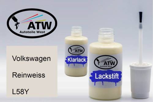 Volkswagen, Reinweiss, L58Y: 20ml Lackstift + 20ml Klarlack - Set, von ATW Autoteile West.