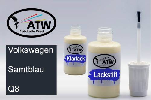 Volkswagen, Samtblau, Q8: 20ml Lackstift + 20ml Klarlack - Set, von ATW Autoteile West.