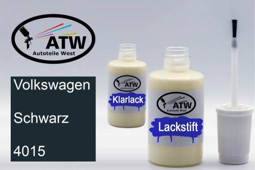 Volkswagen, Schwarz, 4015: 20ml Lackstift + 20ml Klarlack - Set, von ATW Autoteile West.