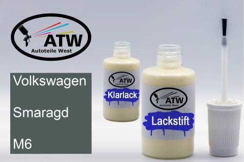 Volkswagen, Smaragd, M6: 20ml Lackstift + 20ml Klarlack - Set, von ATW Autoteile West.