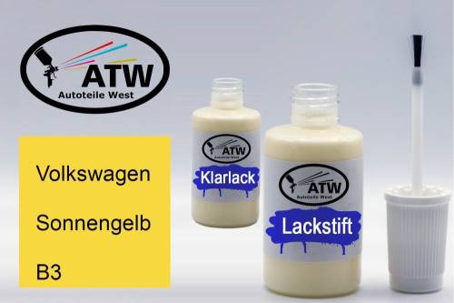 Volkswagen, Sonnengelb, B3: 20ml Lackstift + 20ml Klarlack - Set, von ATW Autoteile West.