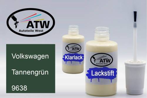 Volkswagen, Tannengrün, 9638: 20ml Lackstift + 20ml Klarlack - Set, von ATW Autoteile West.