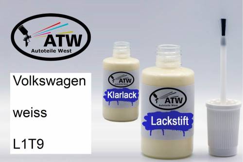 Volkswagen, weiss, L1T9: 20ml Lackstift + 20ml Klarlack - Set, von ATW Autoteile West.