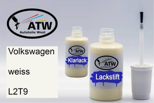 Volkswagen, weiss, L2T9: 20ml Lackstift + 20ml Klarlack - Set, von ATW Autoteile West.