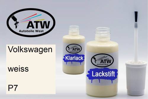 Volkswagen, weiss, P7: 20ml Lackstift + 20ml Klarlack - Set, von ATW Autoteile West.