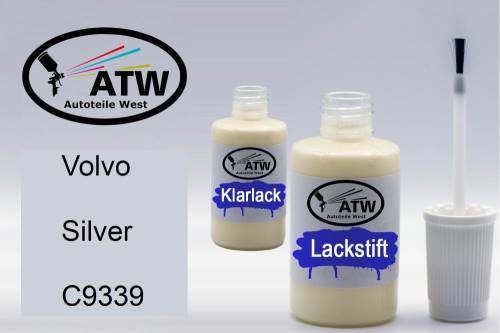 Volvo, Silver, C9339: 20ml Lackstift + 20ml Klarlack - Set, von ATW Autoteile West.