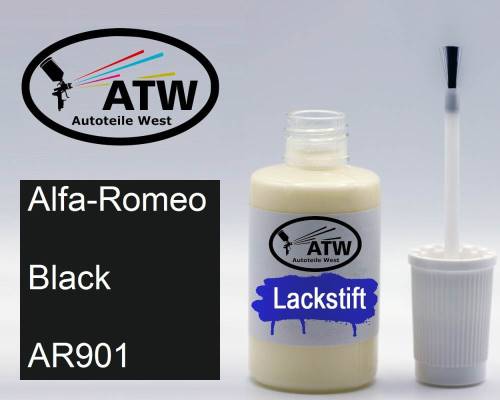 Alfa-Romeo, Black, AR901: 20ml Lackstift, von ATW Autoteile West.