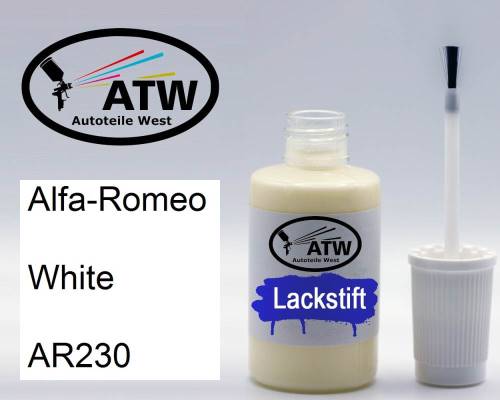 Alfa-Romeo, White, AR230: 20ml Lackstift, von ATW Autoteile West.