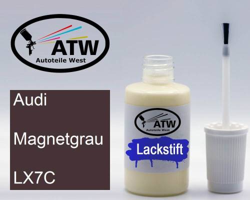 Audi, Magnetgrau, LX7C: 20ml Lackstift, von ATW Autoteile West.