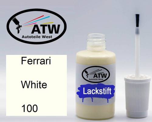 Ferrari, White, 100: 20ml Lackstift, von ATW Autoteile West.