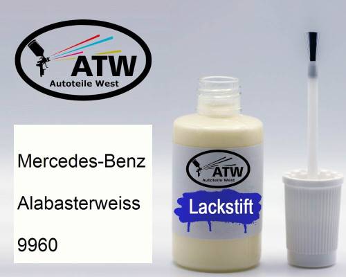 Mercedes-Benz, Alabasterweiss, 9960: 20ml Lackstift, von ATW Autoteile West.