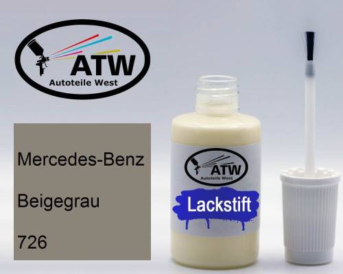 Mercedes-Benz, Beigegrau, 726: 20ml Lackstift, von ATW Autoteile West.