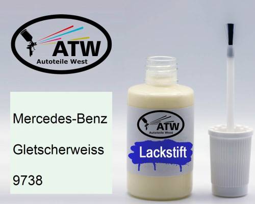 Mercedes-Benz, Gletscherweiss, 9738: 20ml Lackstift, von ATW Autoteile West.