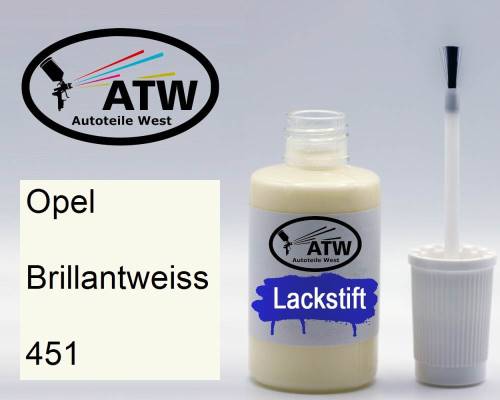 Opel, Brillantweiss, 451: 20ml Lackstift, von ATW Autoteile West.