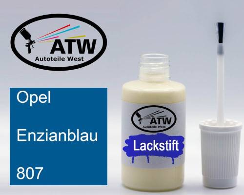 Opel, Enzianblau, 807: 20ml Lackstift, von ATW Autoteile West.