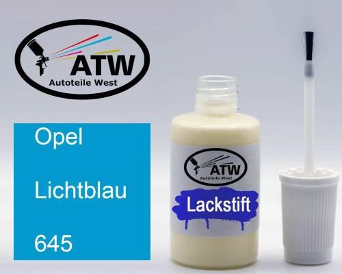 Opel, Lichtblau, 645: 20ml Lackstift, von ATW Autoteile West.