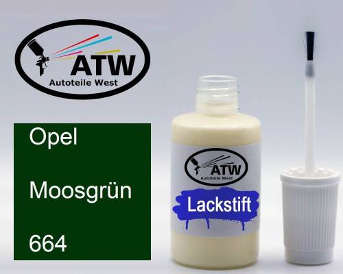 Opel, Moosgrün, 664: 20ml Lackstift, von ATW Autoteile West.