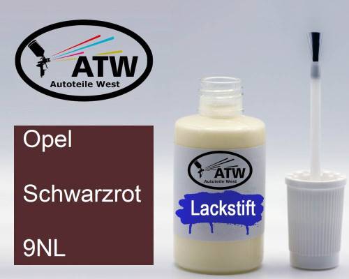 Opel, Schwarzrot, 9NL: 20ml Lackstift, von ATW Autoteile West.