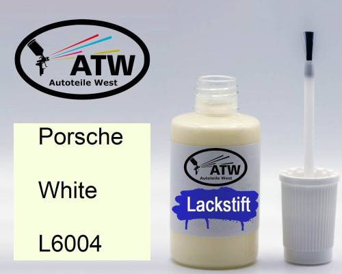 Porsche, White, L6004: 20ml Lackstift, von ATW Autoteile West.