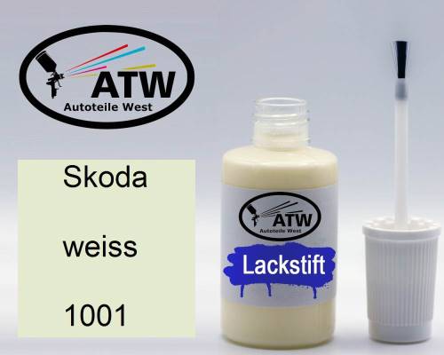 Skoda, weiss, 1001: 20ml Lackstift, von ATW Autoteile West.