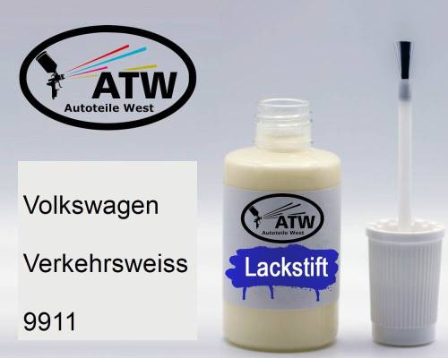 Volkswagen, Verkehrsweiss, 9911: 20ml Lackstift, von ATW Autoteile West.