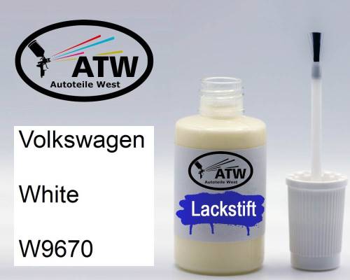 Volkswagen, White, W9670: 20ml Lackstift, von ATW Autoteile West.