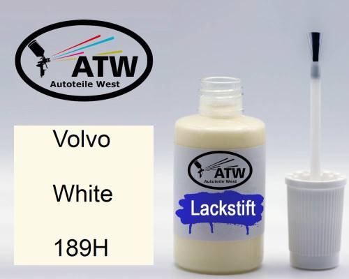 Volvo, White, 189H: 20ml Lackstift, von ATW Autoteile West.