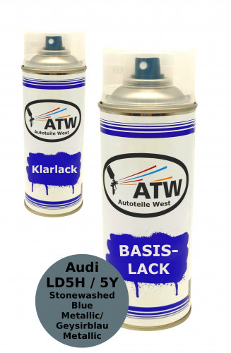 Autolack für Audi LD5H / 5Y Stonewashed Blue Metallic / Geysirblau Metallic +400ml Klarlack Set