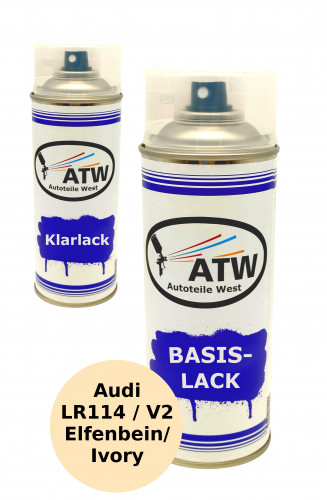 Autolack für Audi LR114 / V2 Elfenbein / Ivory+400ml Klarlack Set
