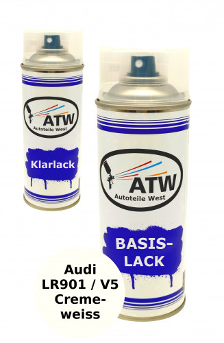 Autolack für Audi LR901 / V5 Cremeweiss+400ml Klarlack Set