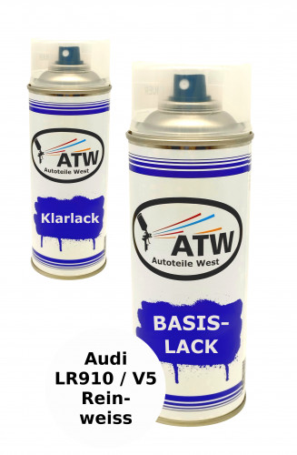 Autolack für Audi LR910 / V5 Reinweiss+400ml Klarlack Set