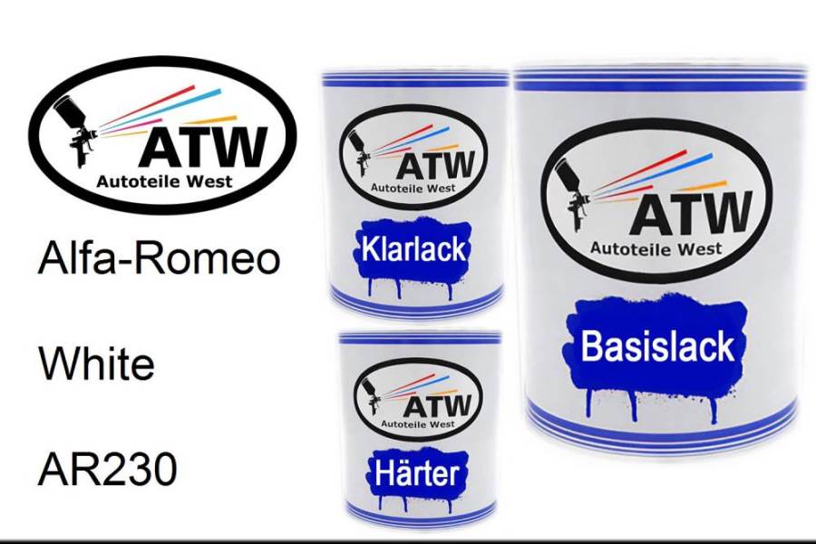 Alfa-Romeo, White, AR230: 1L Lackdose + 1L Klarlack + 500ml Härter - Set, von ATW Autoteile West.