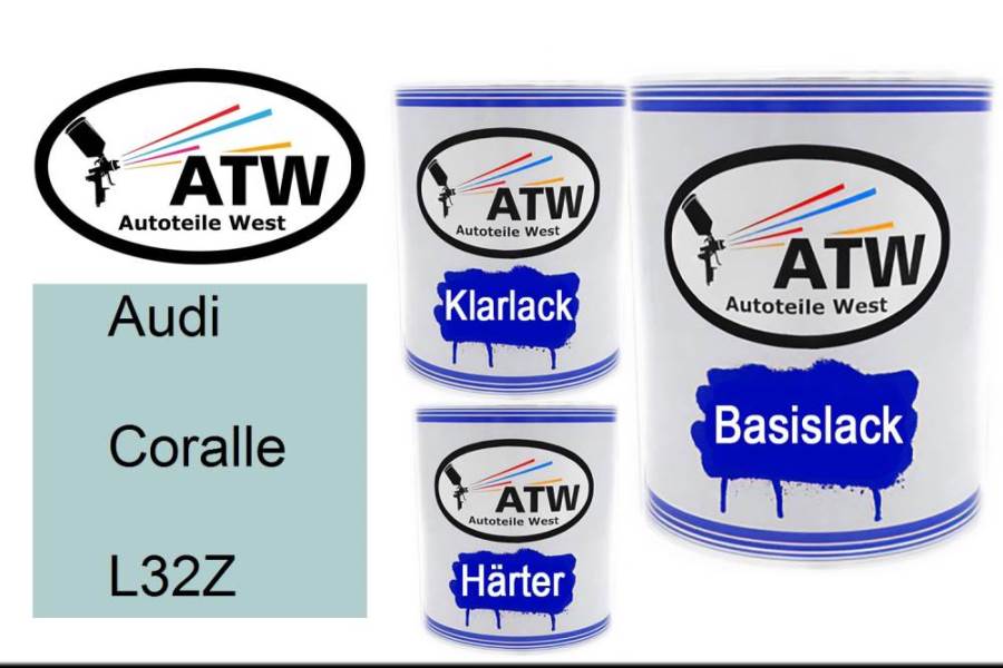 Audi, Coralle, L32Z: 1L Lackdose + 1L Klarlack + 500ml Härter - Set, von ATW Autoteile West.