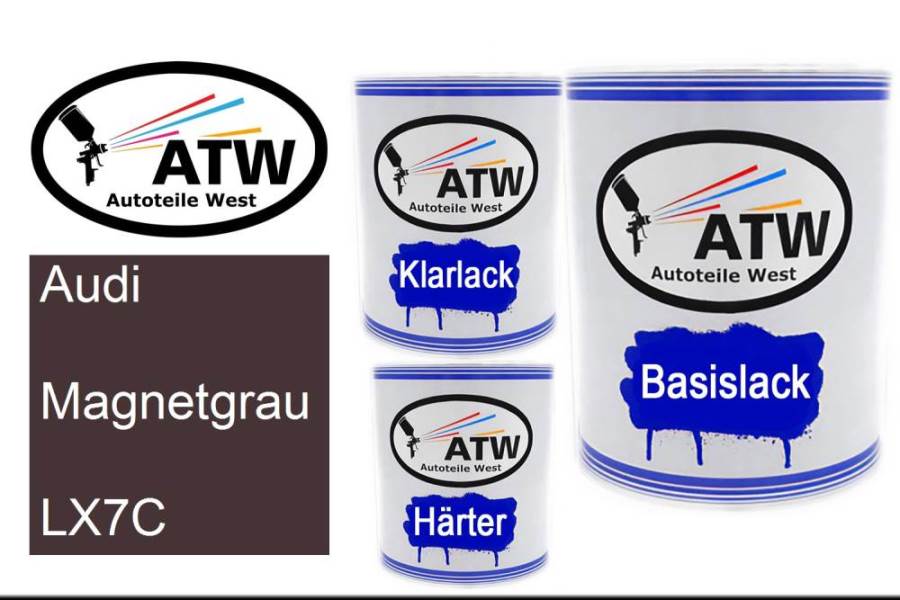 Audi, Magnetgrau, LX7C: 1L Lackdose + 1L Klarlack + 500ml Härter - Set, von ATW Autoteile West.