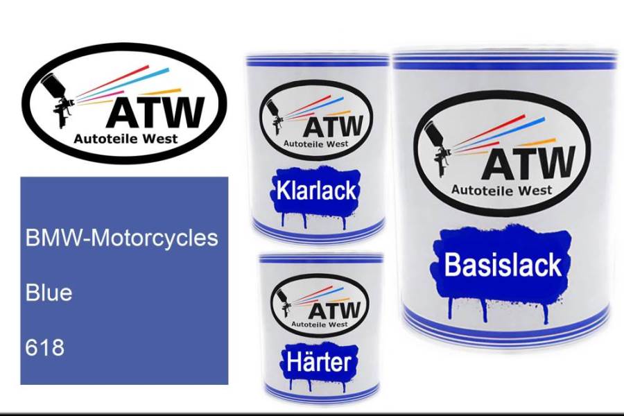 BMW-Motorcycles, Blue, 618: 1L Lackdose + 1L Klarlack + 500ml Härter - Set, von ATW Autoteile West.