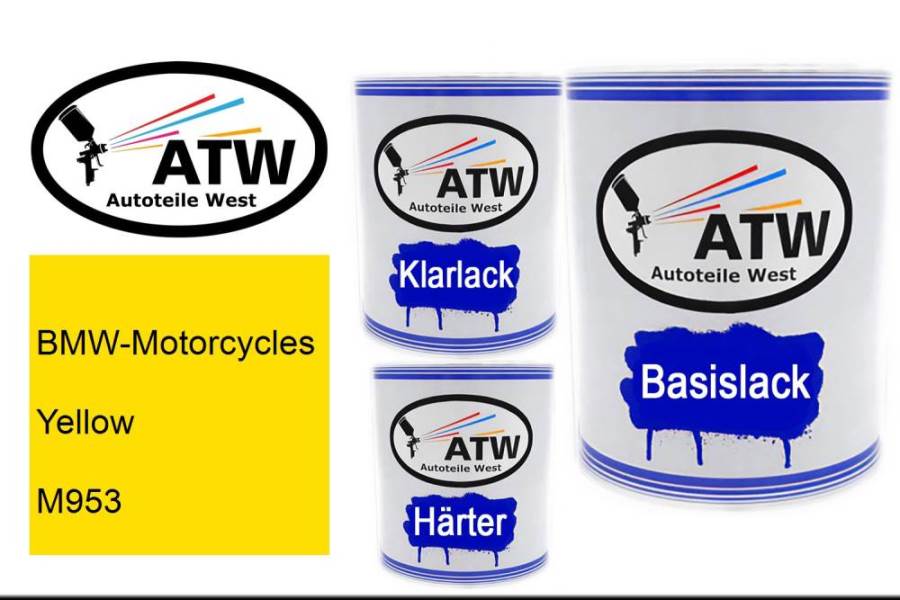 BMW-Motorcycles, Yellow, M953: 1L Lackdose + 1L Klarlack + 500ml Härter - Set, von ATW Autoteile West.