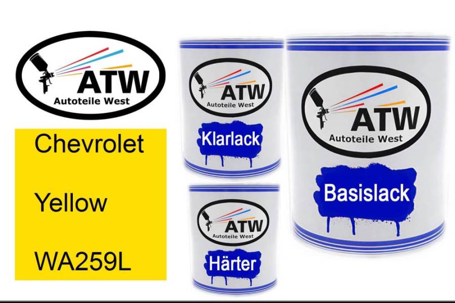 Chevrolet, Yellow, WA259L: 1L Lackdose + 1L Klarlack + 500ml Härter - Set, von ATW Autoteile West.