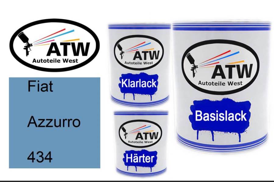 Fiat, Azzurro, 434: 1L Lackdose + 1L Klarlack + 500ml Härter - Set, von ATW Autoteile West.